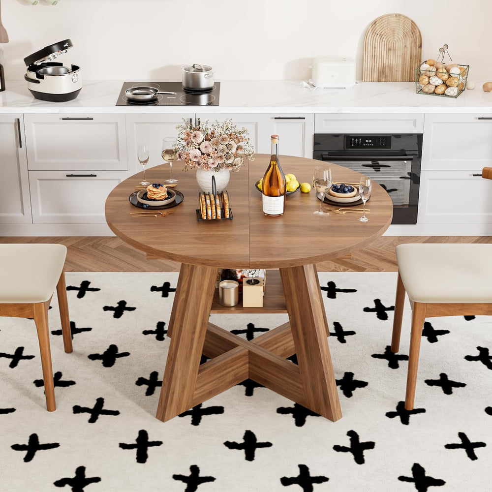 43.3in-59in Extendable Dining Table for 4-6, Round Kitchen Dining Room Table ...
