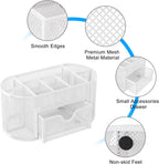 EasyPAG Mesh Pen Holder Desk Organizer with Drawer Stationery Supplies Organizer for Dorm School 9 Compartments Workspace Desk Accessories Organization for Office, White