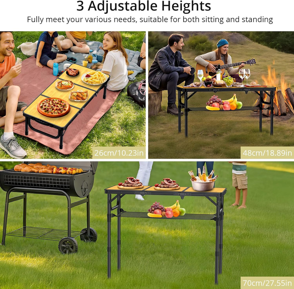 Anbte 3ft Camping Table Foldable with Storage Net and Bag, 3 Adjustable Heigh...