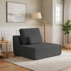 Floor Sofa Chair, Boneless Couch Single-Seater for No Assembly | 32" Deep Seat Compressed Foam Lounge Chair with Back Pillow and Side Pillow | Chenille | Memory Foam | Dark Gray