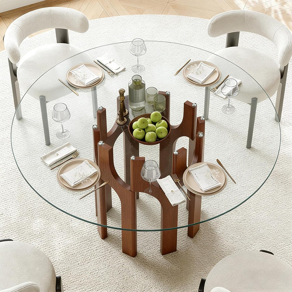 Round Glass Dining Table for 4-6, Modern 46-Inch Kitchen Table with Sturdy Pe...