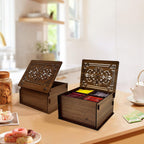 RoyalHouse Premium Wood Tea Storage Box Organizer, Tea Bag Holder Containers (Brown), Eco-Friendly Multi-Functional Decorative Box, 4 Compartments For Assorted Variety Of Small Items | Eco Friendly Design,Functional Organizer,Perfect for Tea Bags & Small