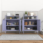 Multifunctional Lockable Storage Cabinet, 3-Tier Side Cabinet with Power Strip & USB Ports, Adjustable Shelf, for Living Room, Home, Office, Purple 33" H X 29.5" W X 13.8" D