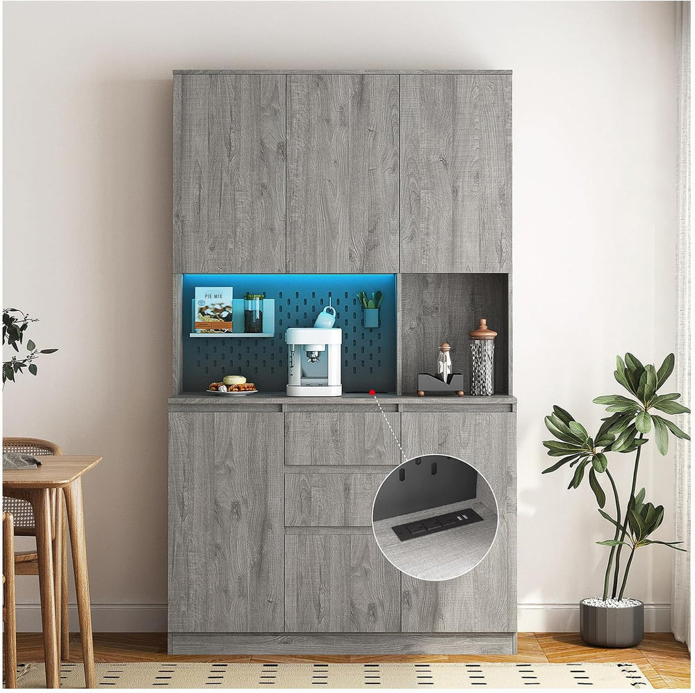 74 Inch Freestanding Kitchen Pantry Cabinet, Wooden Cutlery Storage Cabinet w...