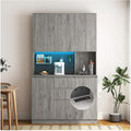 74 Inch Freestanding Kitchen Pantry Cabinet, Wooden Cutlery Storage Cabinet with Charging Station, LED Light for Kitchen, Dining Room and Living Room (Gray)