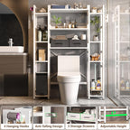 Over The Toilet Storage with 2 Drawers - 11 Tier Bathroom Organizer Freestanding Space Saver Storage Rack with Adjustable Shelf Above Toilet Stand with 4 Hooks for Restroom, Laundry, White
