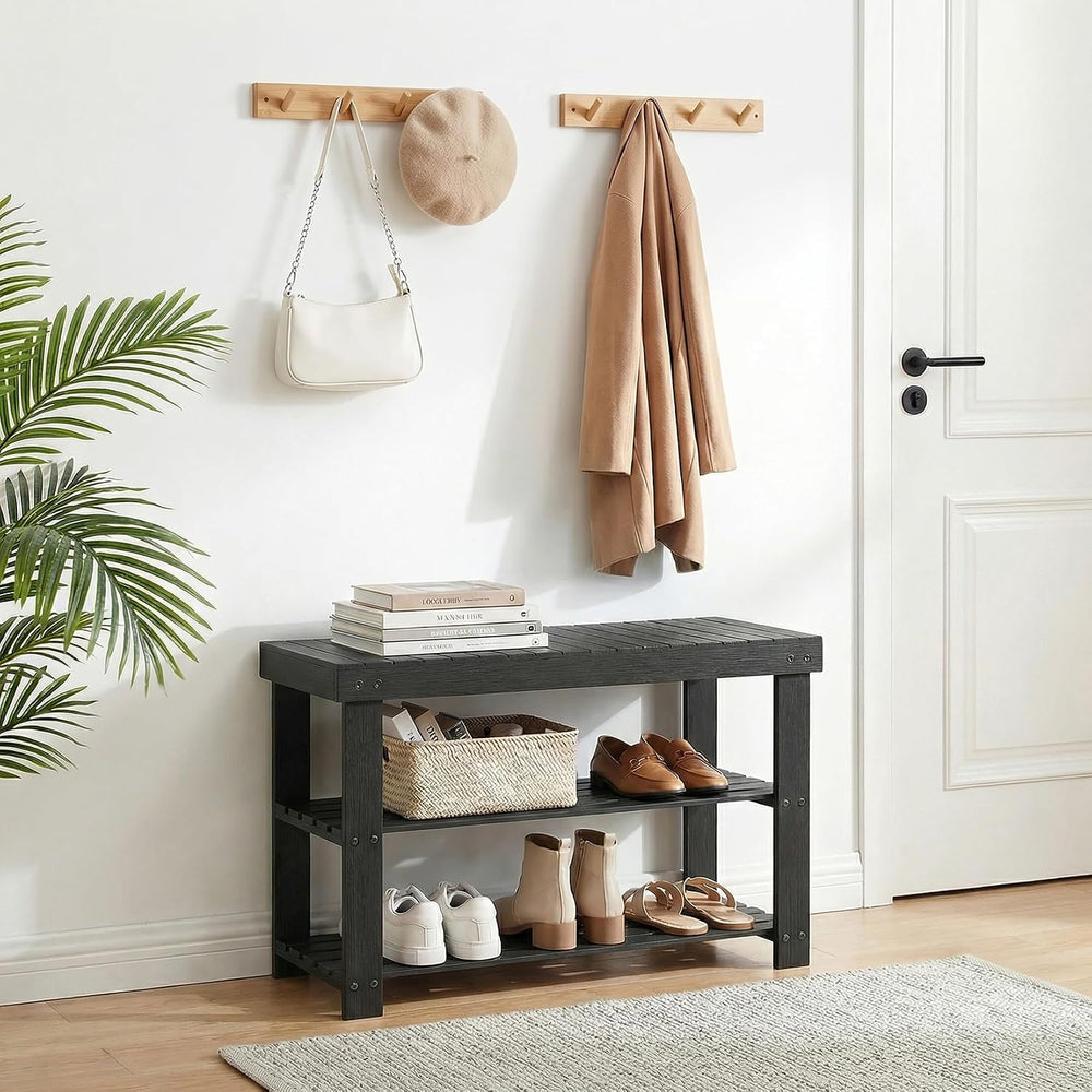 Shoe Rack Bench, 3 Tier Shoe Storage Bench, 28 Inch Bamboo Shoe Organizer, En...