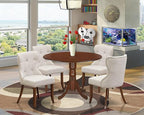 East West Furniture DLSI5-MAH-35 5 Piece Kitchen Table & Chairs Set Includes a Round Dining Room Table with Dropleaf and 4 Doeskin Linen Fabric Parson Dining Chairs, 42x42 Inch, Mahogany
