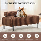 Ottoman Bench, Loveseat Sofa Couch with Adjustable Backrest | 49.6" Accent Sofa, Faux Fur Upholstered, Metal Legs, 300LBS Weight Capacity, End of Bed Bench for Bedroom, Brown-Faux Fur