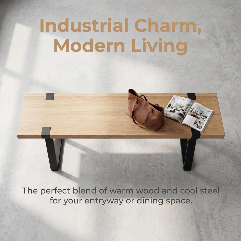 HNY 60" Entryway Bench Wood Dining Bench Bedroom Bench Modern Minimalist...