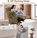 FOXHUNTER 300° Swivel Power Nursery Rocking Glider Chairs, Chenille Green | 30° Rocking Mode, USB Charging Port, Phone Holder, Adjustable Headrest, 2 Cushions, 2 Side Pockets, for Living Room Bedroom