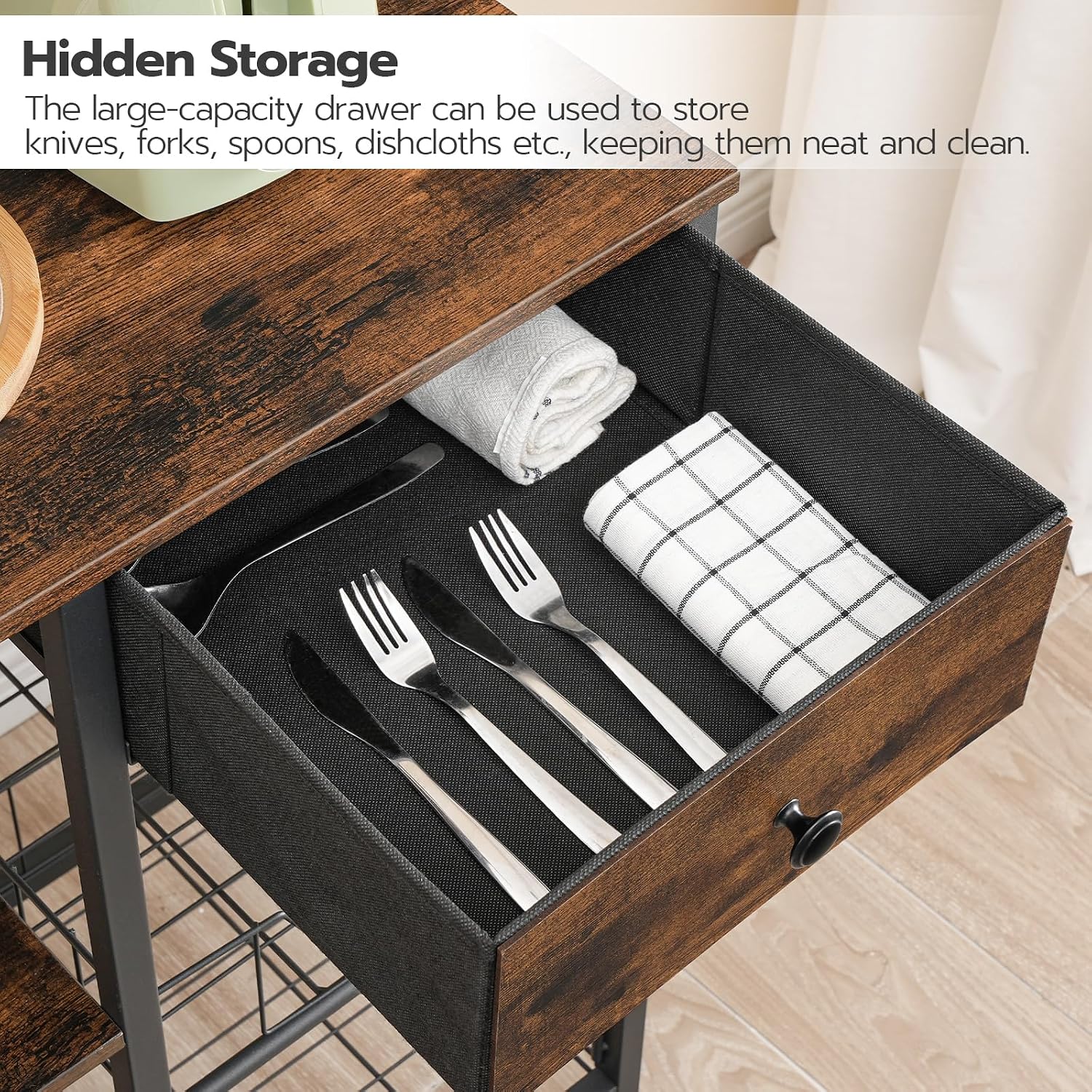 HOOBRO Bakers Rack with 4 AC Power Outlets, 5-Tier Coffee Bar with Wire Basket, Microwave Stand with Paper Holder and Drawer, Kitchen Storage Shelf, Rustic Brown and Black BF84UHB01