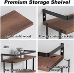 RICHER HOUSE 3+1 Tier Wall Mounted Floating Shelves Set of 2, Rustic Wood Wall Shelf with Metal Frame, Extra Storage Rack for Bathroom, Kitchen, Bedroom with Tissue Rack & Towel Bar - Rustic Brown