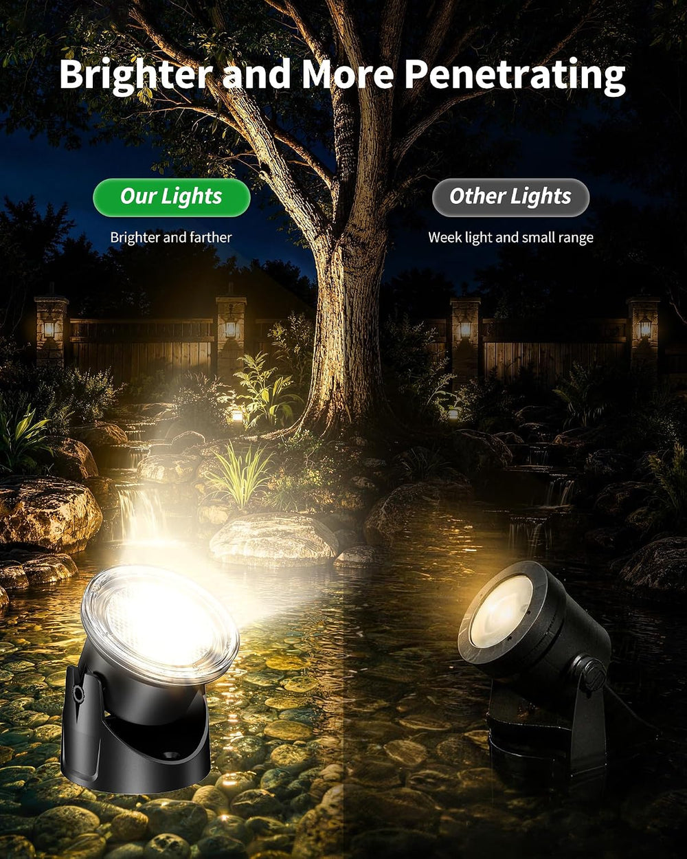 POPOSOAP Warm White Solar Pond Lights, Underwater Solar Lights with Timer, 2 ...