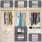 Fab totes 24 Gallons Clothes Storage, Foldable Thick Fabric Blanket Storage Bags, Containers for Organizing Bedroom, Closet, Clothing, Comforter, Organization with Handle (3 Pack,Grey)