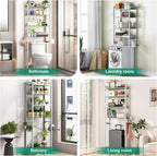Over-The-Toilet Storage Rack, 4-Tier Bathroom Organizer Shelf Over Toilet with Adjustable Shelf and Basket, Freestanding Space Saver Bathroom Shelves Above Toilet for Room (Avocado Green)