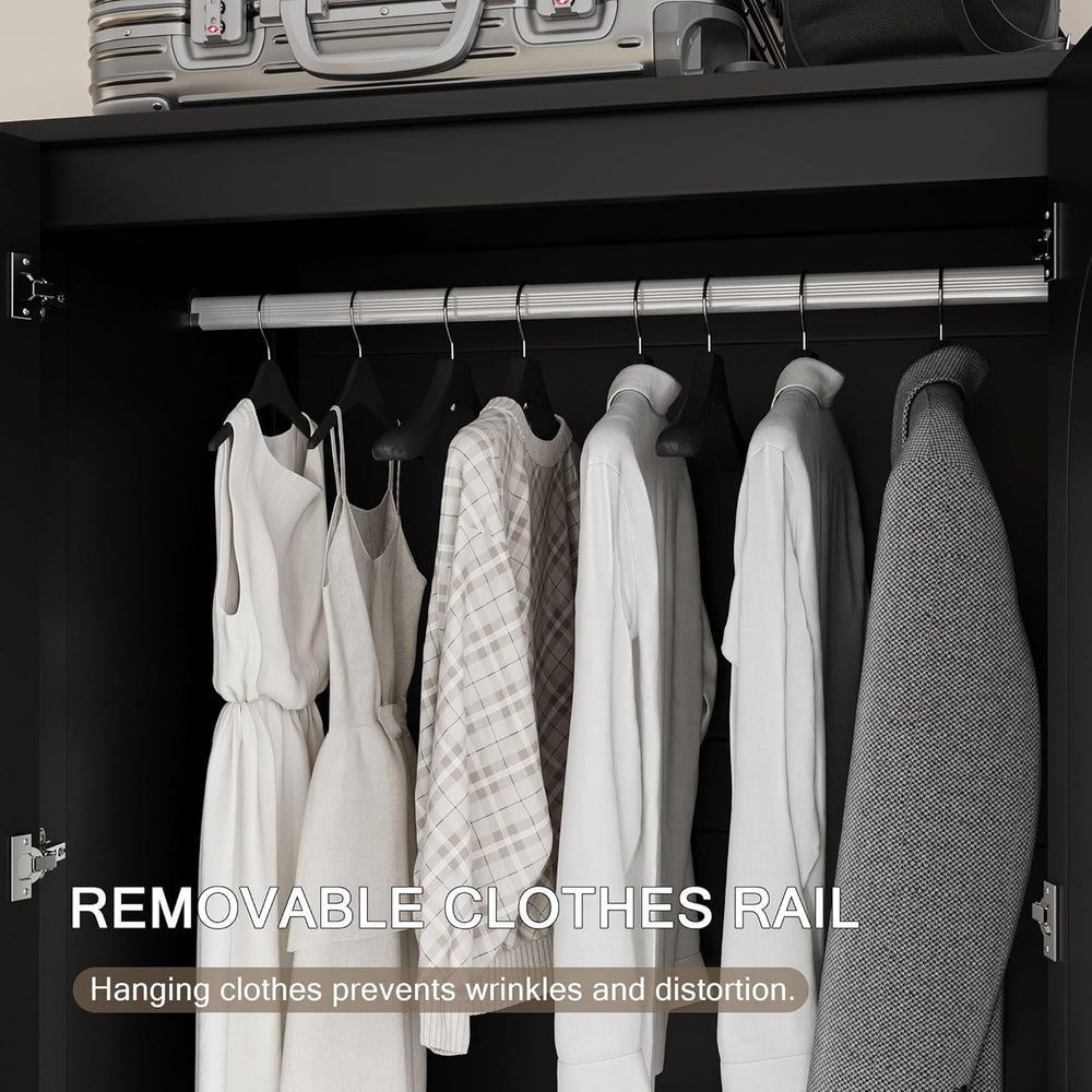 Einhomn Wooden Armoire Wardrobe Closet with 2 Doors and 2 Drawers,Freestandin...