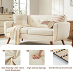 Tbfit 65" W Loveseat Sofa, Mid Century Modern Decor Love Seat Couches for Living Room, Button Tufted Upholstered Small Couch for Bedroom, Solid and Easy to Install Love Seats Furniture, Beige