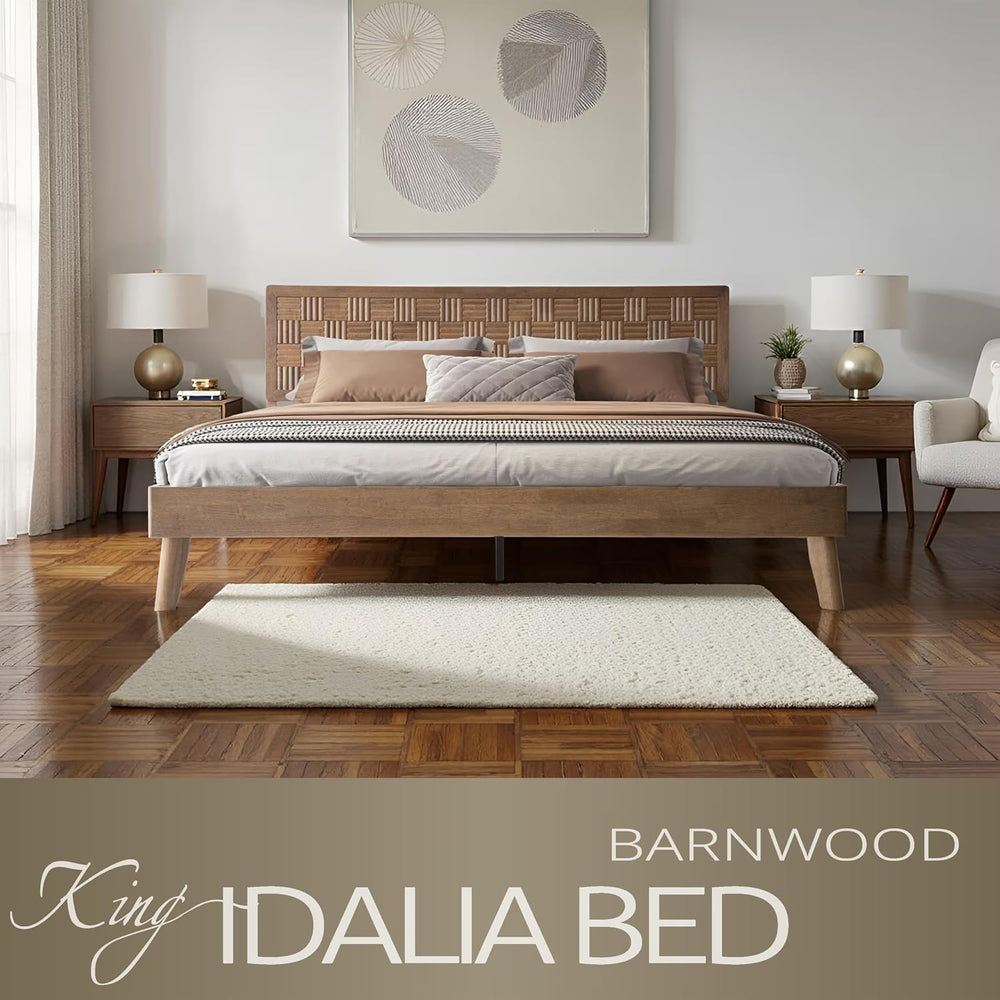 King Size Platform Bed Frame, Solid Wood Headboard & Footboard, 12 Durabl...