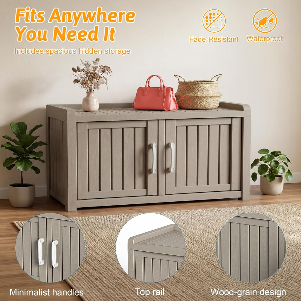 2-Tier Storage Bench, Waterproof UV-Resistant Outdoor Shoe Storage Cabinet, O...