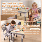 Pterying Kids Table and Chairs Set - 23.6" L x 23.6" W Height Adjustable Toddler Desk, Non-Slip Toddler Table with Graffiti Desktop for Ages 2-8, for Home Preschool Classroom Daycare, Grey