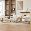 Loveseat Sofa and 2 Modern Accent Chairs no Wheels, Living Room Side Chairs with Golden Metal Legs, Barrel Soft TeddyUpholstered Reading Armchairs for OfficeStudyReception RoomBedroomLounge,White