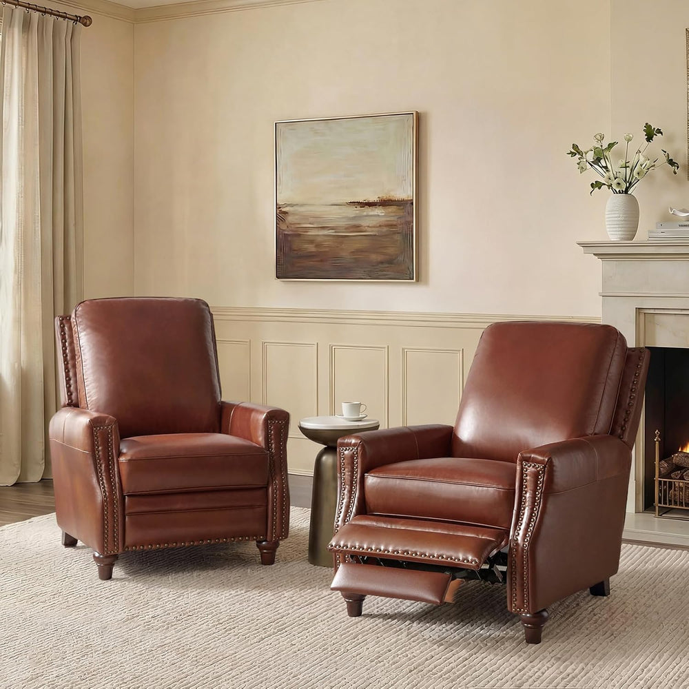 HULALA HOME Genuine Leather Manual Recliner Chairs Set of 2 with Adjustable B...