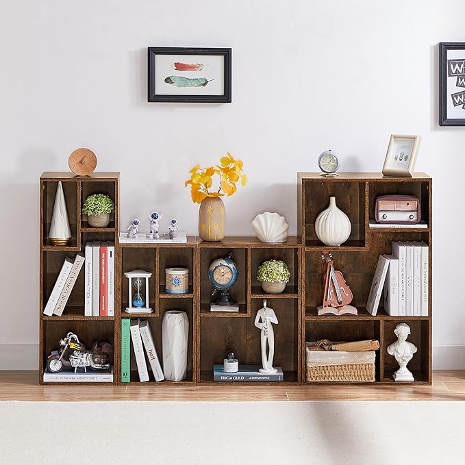 VECELO Small Bookshelf, 3 Cube Shelf, Fits Tallest Hardcovers, Horizontal Ava...