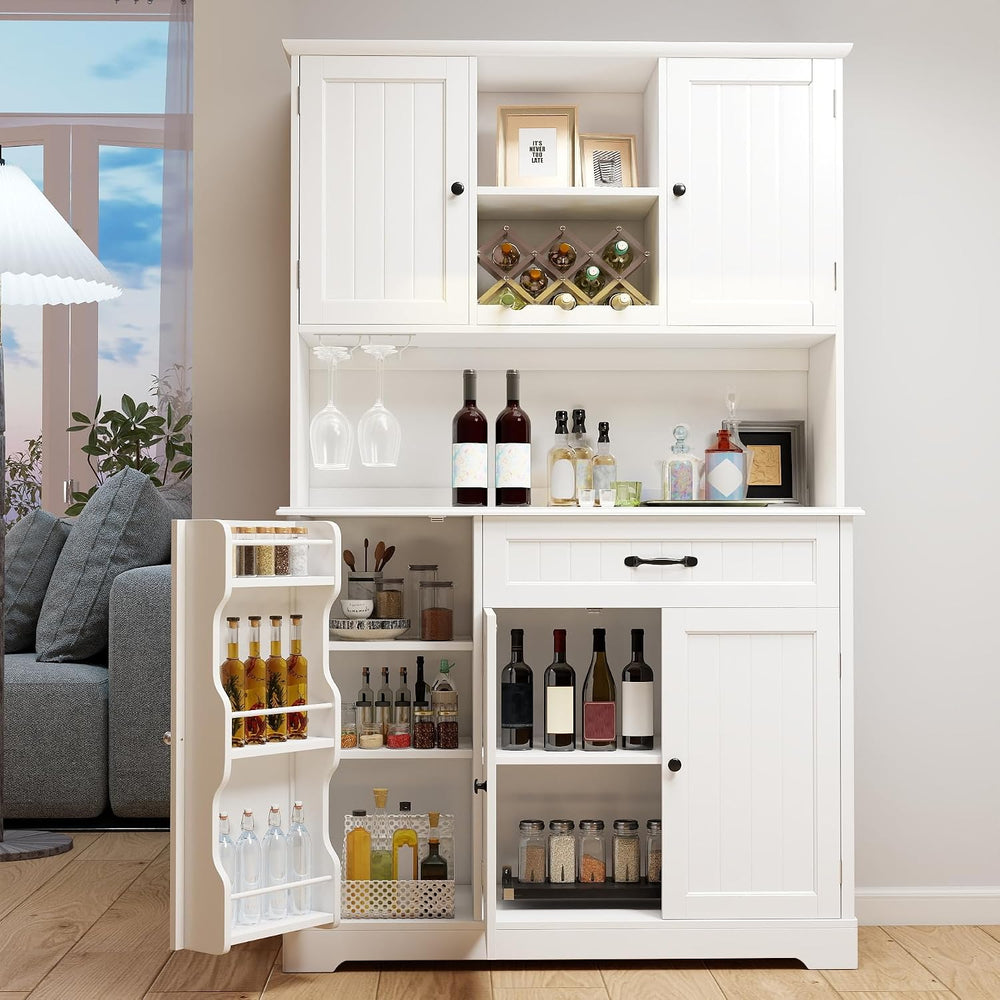 Gizoon Tall Kitchen Storage Cabinet with Door and Shelves White | Kitchen Pan...