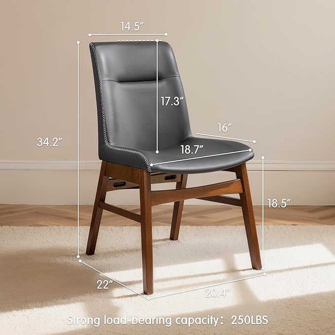 SyMax Dining Chairs Set of 4, Faux Leather Dining Room Chairs with Stitched Edge Trim, Modern High-End Kitchen Side Chairs for Bedroom, Living Room, Ash Gray