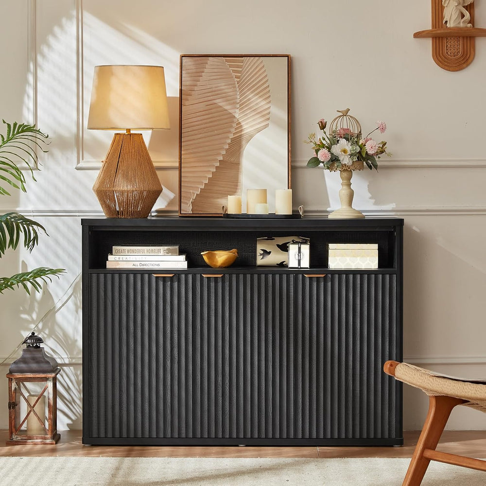 LEYAOYAO Fluted Buffet Cabinet with Storage, 45" Wide Wood Sideboard Cre...