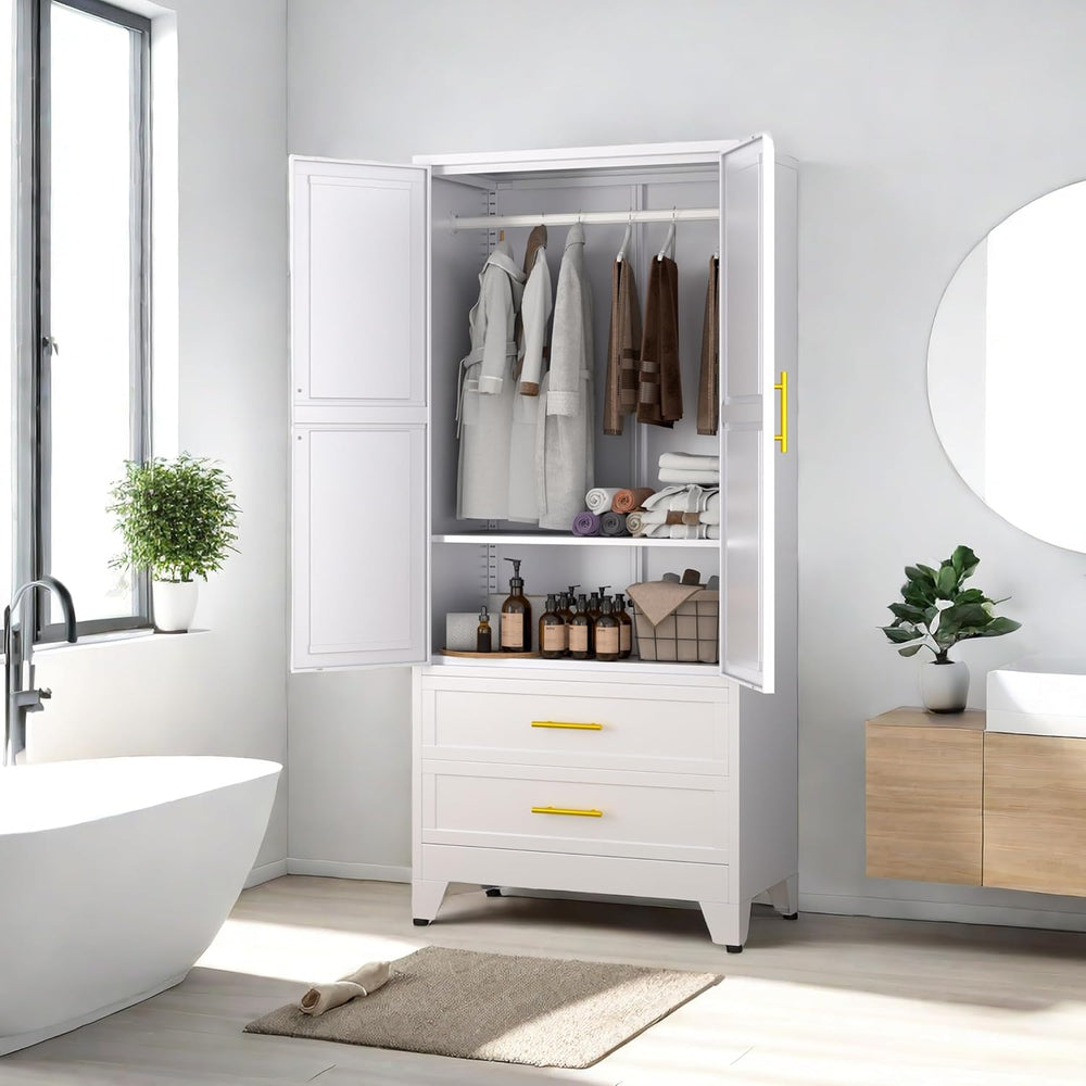 PAOFIN White 71" Metal Armoire Wardrobe Closet, Bedroom Clothing Storage...