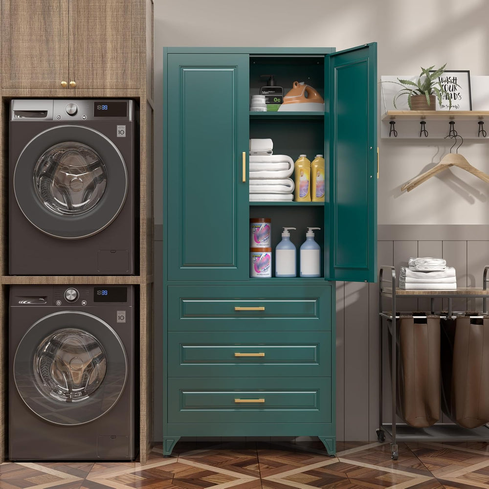 SteeLoong 75" Kitchen Pantry Cabinet with 3 Drawer,Metal Storage Cabinet...