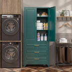 SteeLoong 75" Kitchen Pantry Cabinet with 3 Drawer,Metal Storage Cabinets with Doors and 2 Adjustable Shelves,Green Kitchen Cabinet with 2 Gold Handles,Food Cupboard for Livingroom,Pantry, Bathroom