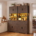 Unikito 71" Tall Kitchen Pantry Cabinet with Microwave Countertop, 63" Wide Pantry Storage Cabinet with Charging Station & LED Lights,Large Kitchen Hutch Cabinet with Drawers, Weathered Brown