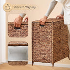 Handwoven Large Laundry Hamper with Lid and 2 Removable Liner Bags, Heightened Feet Natural Hyacinth Clothes Hamper,Wicker Laundry Basket for Clothes and Towels