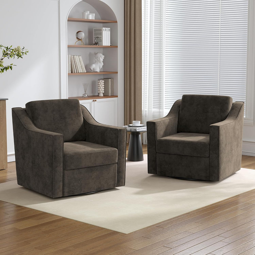 Swivel Accent Chairs Set of 2, 360° Swivel Armchairs, Light Coffee