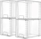 Vtopmart 4 Pack Clear Stackable Storage Drawers,9.7" High Plastic Organizers Bins for Skincare, Bathroom Supplies,Ideal for Cabinet,Undersink,Vanity,Kitchen,Pantry Organization