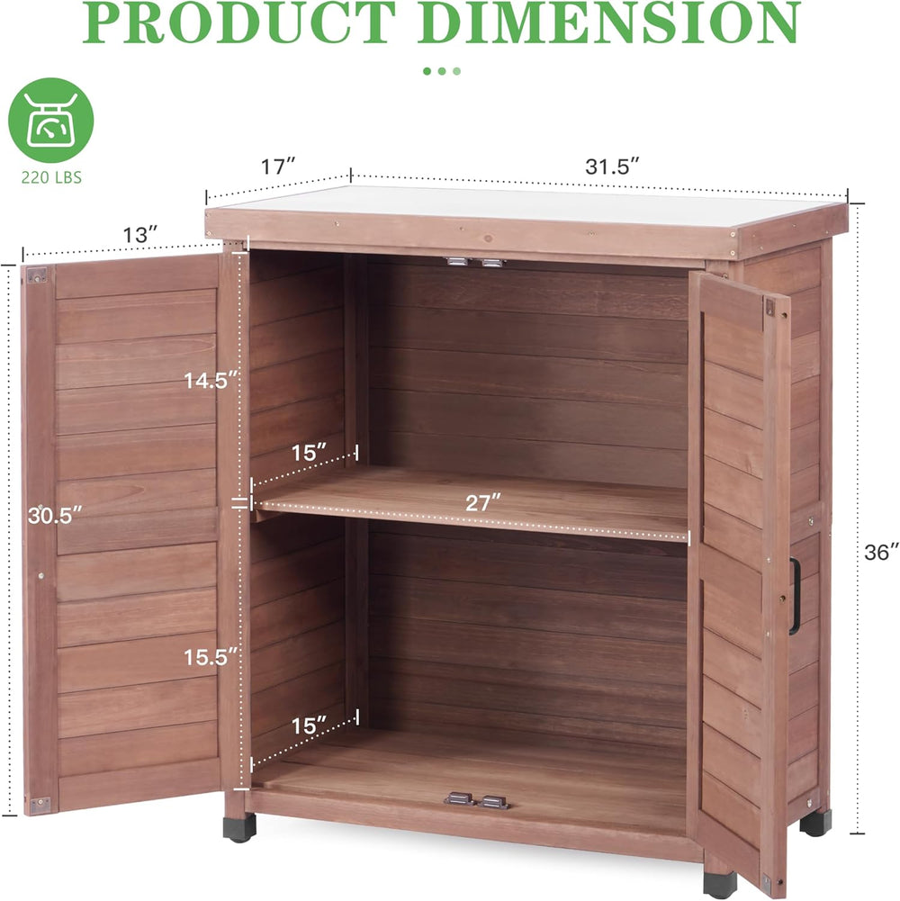 Outdoor Potting Bench with Storage Cabinet and Metal Top, Wood Workstation fo...