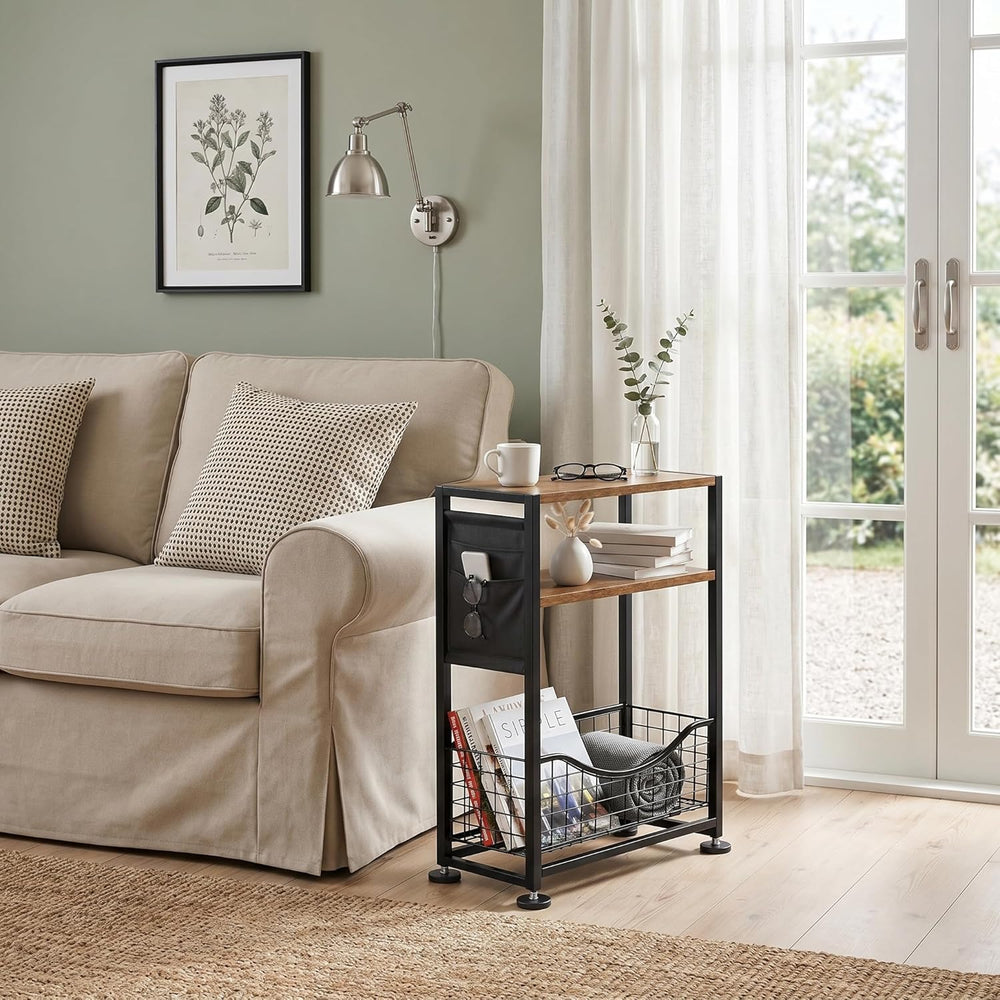 Skinny Side Table with Storage, 3 Tier Slim Side Tables for Small Spaces, Ski...