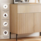 WAMPAT Fluted TV Stand for TVs up to 100 inchs, 3 in 1 Modern Entertainment Center with Storage Cabinets and 5 Drawers & 4 Doors, Wood Media TV Console Table with Storage for Living Room, Beige