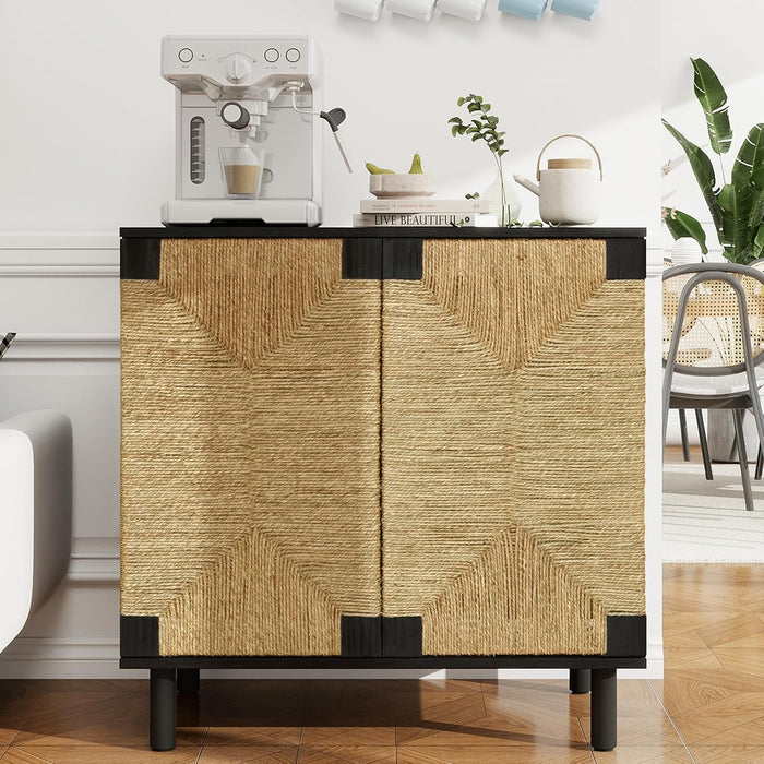 Small Accent Cabinet with Doors - Sideboard Buffet Cabinet with Storage, Coffee Bar/Media/TVCabinet with 2 Door, 31.5" Boho Wood Credenzas for Living Room, Hallway, Kitchen, Beacon & Black