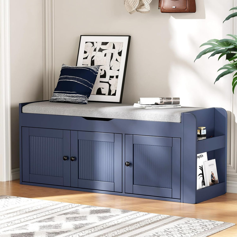 42.6" Storage Bench - Shoe Storage Bench with Side Storage Shelves and 3...