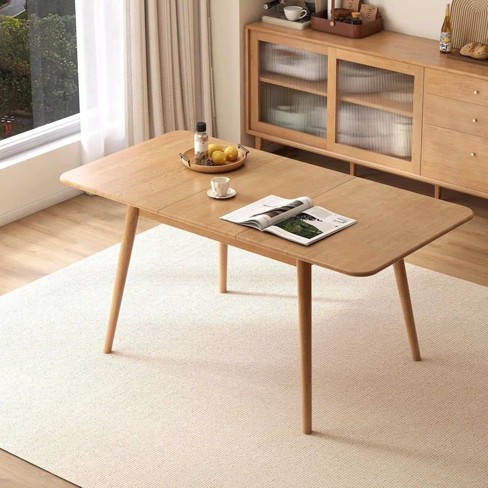 47’’-63’’ 100% Oak Extendable Dining Table, Solid Wood Folding Kitchen Table,...