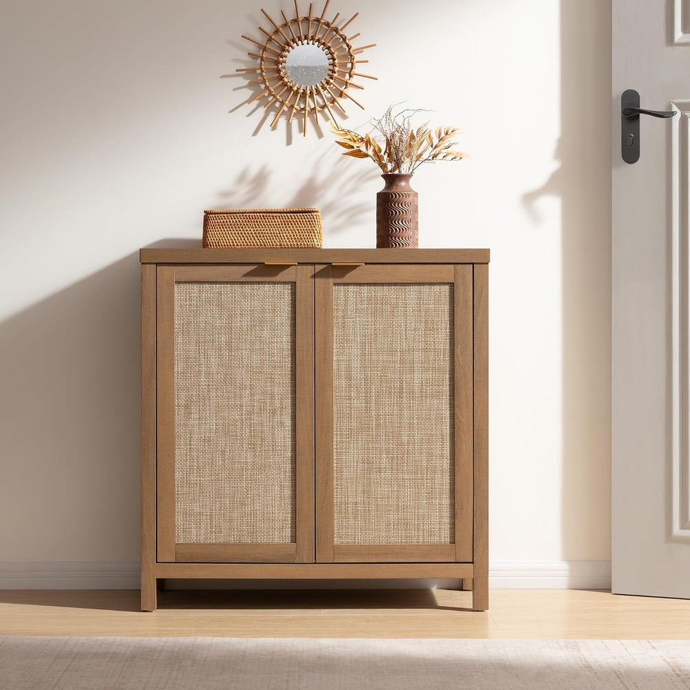 SICOTAS Sideboard Buffet Cabinet with Large Storage - Boho Rattan Credenza Co...