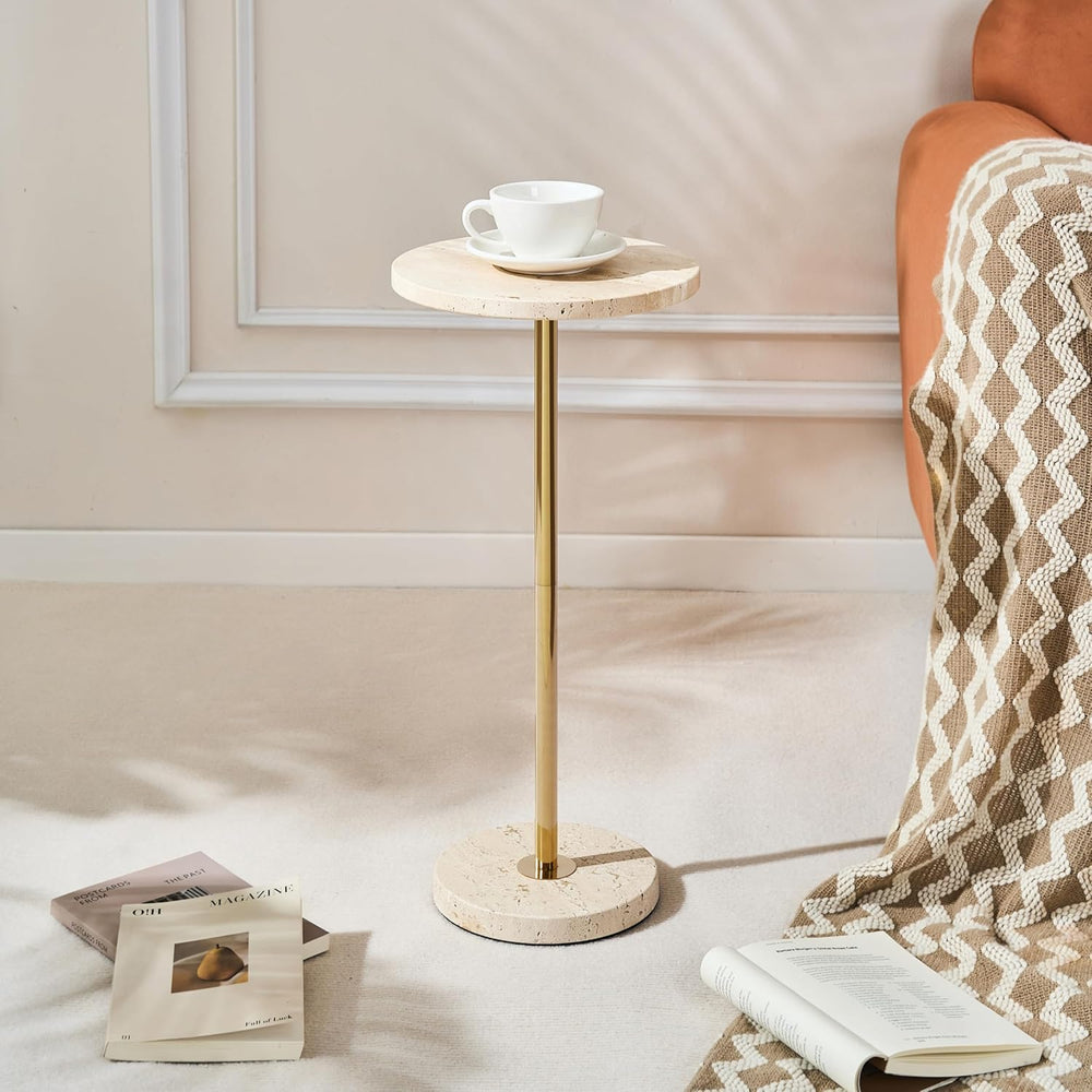 Premium Small Round Natural Marble Pedestal Side Table, End Table, Mini Drink...