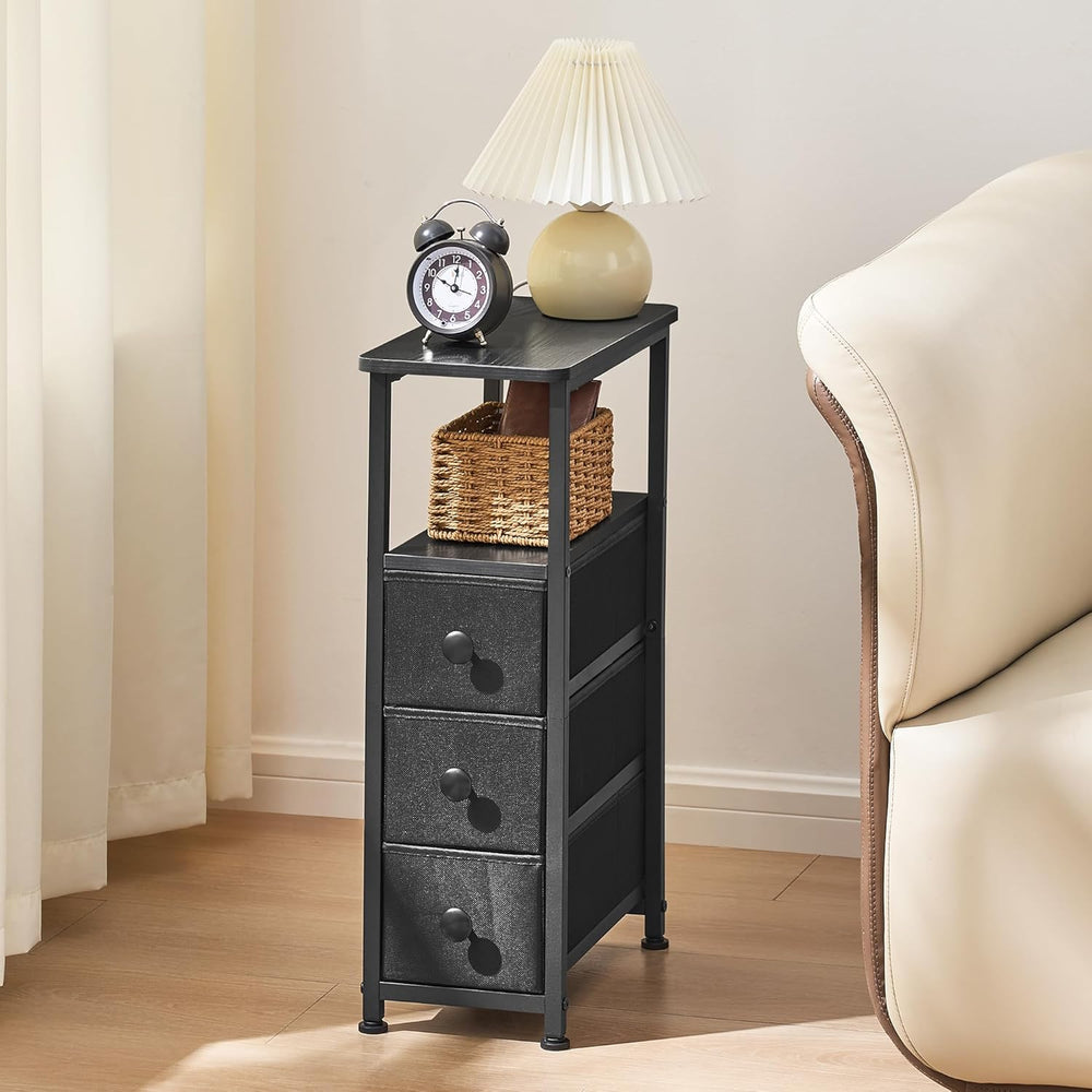 DALEMHOME End Table, Narrow Side Table with 3 Fabric Drawers, Slim Nightstand...