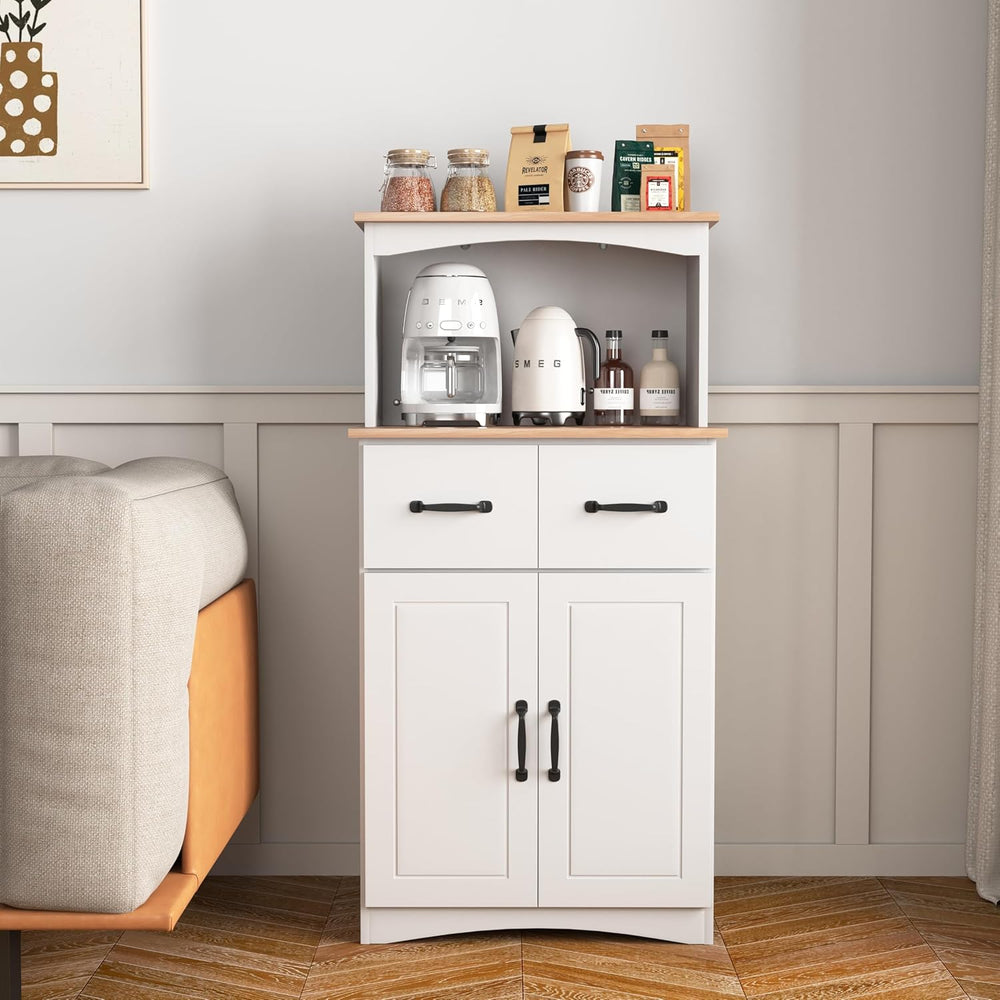 Freestanding Kitchen Pantry with Dawer & Shelf, Double Door, Rectangular ...