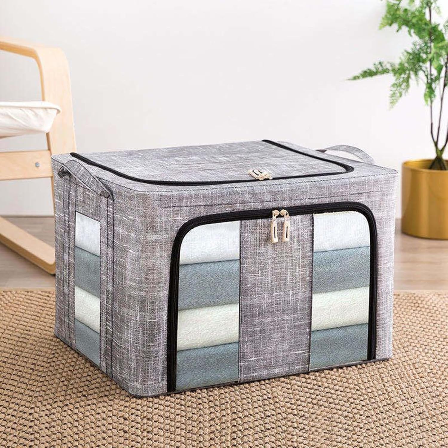 Storage Bins for Clothes - 66L with Clear Window Box - Large Clothes Storage Bins with Lids - for Bedroom Home Apartment Closet Fabric Bed Sheets Comforter Toys Garment Organization