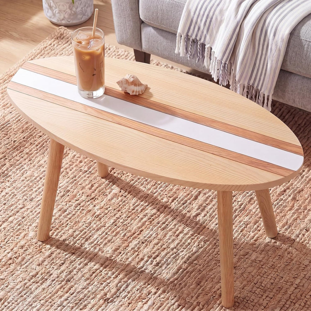 Novabright Coastal Decorative Surfboard Coffee Table, Solid Wood Small End Ta...